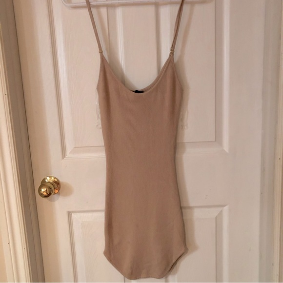 Beige/tan rib knit dress, spaghetti straps, size small by Revamped. - Picture 1 of 4